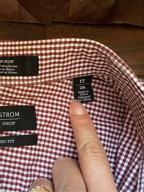 NORDSTROM Cotton Gingham Men’s Button Front Shirt Sz 17/36 XL